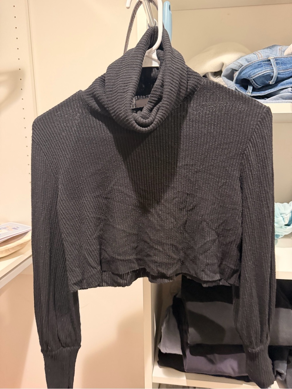 Joah Brown Black Ribbed Cropped Turtleneck Sweater